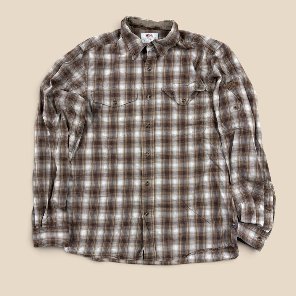 Fjallraven Mens Lightweight Plaid Long Sleeve Button Down Shirt Brown M Regular